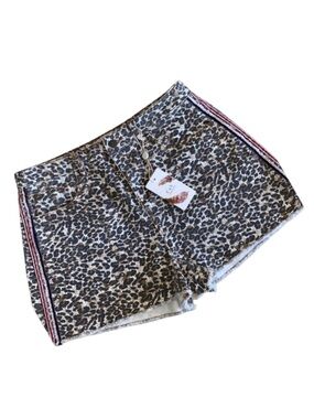 CHELSEA & VIOLET Leopard jean shorts frayed hem ribbon trim pockets 29 NWY